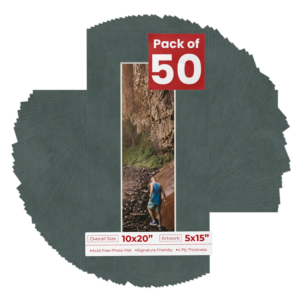 Dark Grey Suede Mat Board for 10x20 Frames - Fits 5x15 Photos